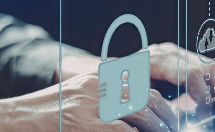 Hands typing cybersecurity lock image